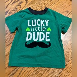 Green Kids Shirt with 'Lucky Little Dude' Print